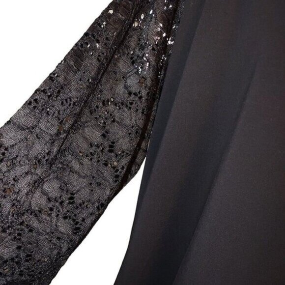 D&Co. Black Tunic Top 3X With Sheer Lace Sequin Sleeves Scoop Neck -LIKE NEW - Picture 1 of 5